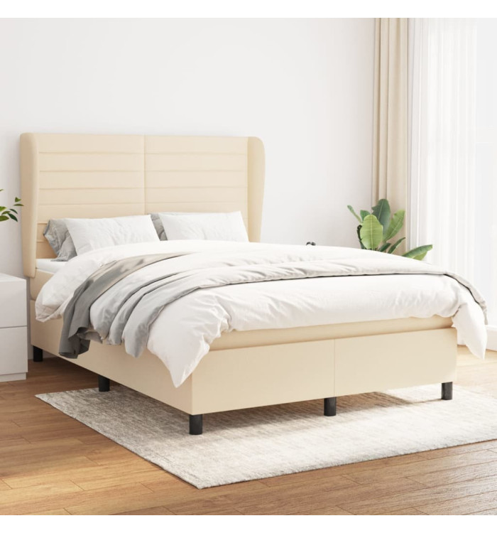 Sommier à lattes de lit avec matelas Crème 140x190 cm Tissu | Mobilier & Déco