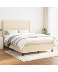 Sommier à lattes de lit avec matelas Crème 140x190 cm Tissu | Mobilier & Déco