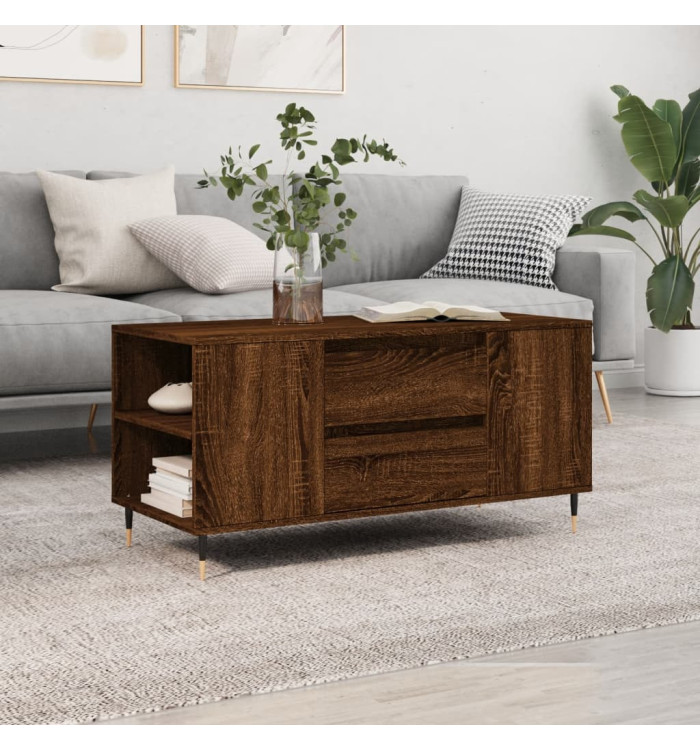 Table basse chêne marron 102x44,5x50 cm bois d'ingénierie | Mobilier & Déco
