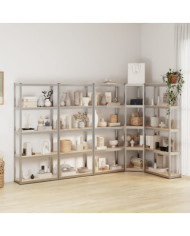 Étagères à 5 niveaux 5 pcs Argenté Acier et bois d'ingénierie | Mobilier & Déco