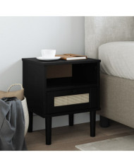 Table de chevet SENJA aspect de rotin noir bois de pin massif | Mobilier & Déco