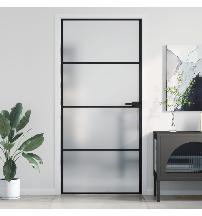 Porte intérieure mince noir 93x201,5 cm verre trempé aluminium | Mobilier & Déco