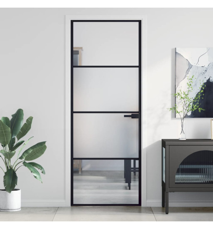 Porte intérieure mince noir 76x201,5 cm verre trempé aluminium | Mobilier & Déco