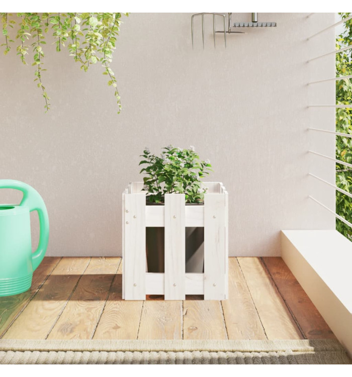 Jardinière avec design de clôture blanc 30x30x30 cm pin massif | Mobilier & Déco
