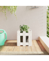 Jardinière avec design de clôture blanc 30x30x30 cm pin massif | Mobilier & Déco