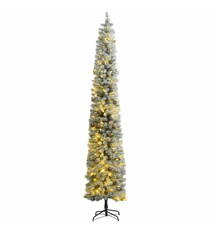 Sapin de Noël mince avec 300 LED boules et neige floquée 270 cm | Mobilier & Déco