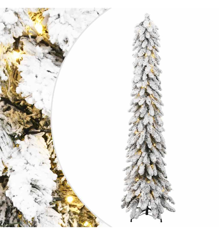 Sapin de Noël artificiel pré-éclairé avec 130 LED/neige floquée | Mobilier & Déco
