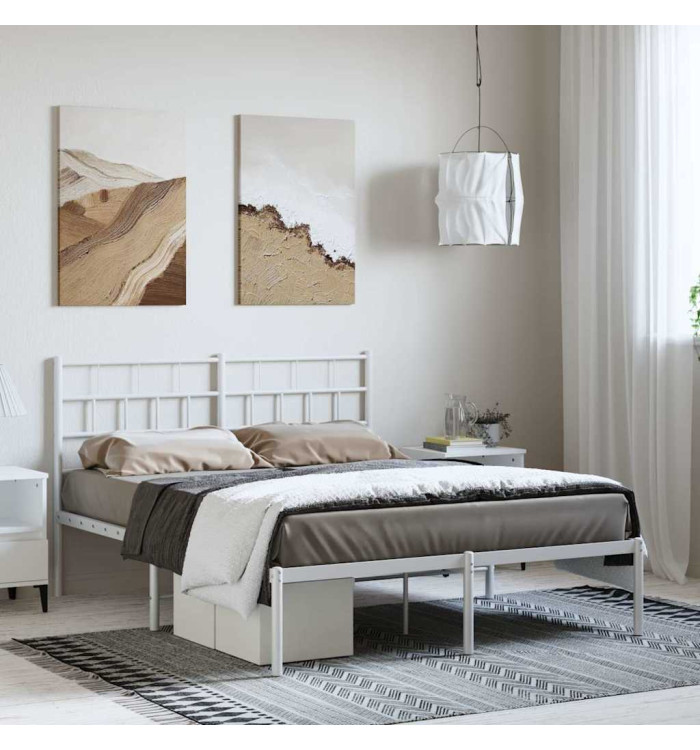 Cadre de lit métal sans matelas et tête de lit blanc 150x200 cm | Mobilier & Déco