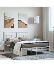 Cadre de lit métal sans matelas et tête de lit blanc 150x200 cm | Mobilier & Déco