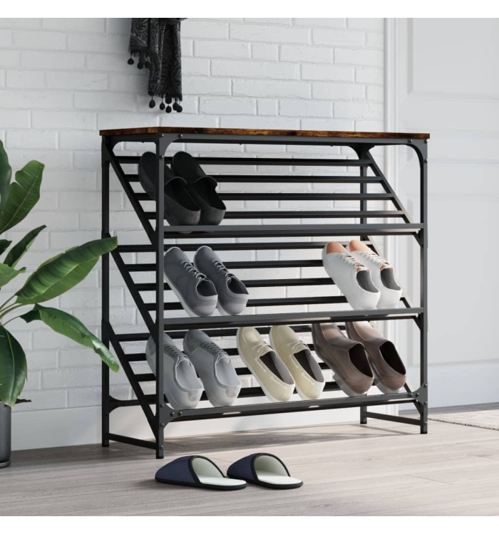 Étagère à chaussures chêne fumé 90x30x85 cm bois d'ingénierie | Mobilier & Déco