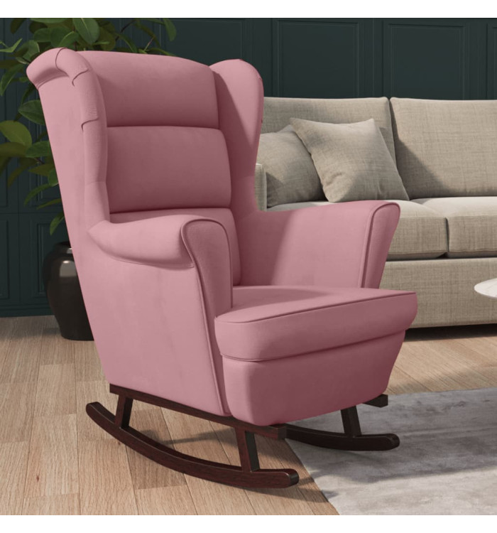 Fauteuil à bascule et pieds en bois massif d'hévéa Rose Velours | Mobilier & Déco
