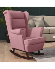 Fauteuil à bascule et pieds en bois massif d'hévéa Rose Velours | Mobilier & Déco