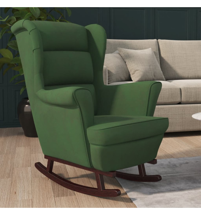 Fauteuil à bascule et pieds en bois d'hévéa Vert foncé Velours | Mobilier & Déco