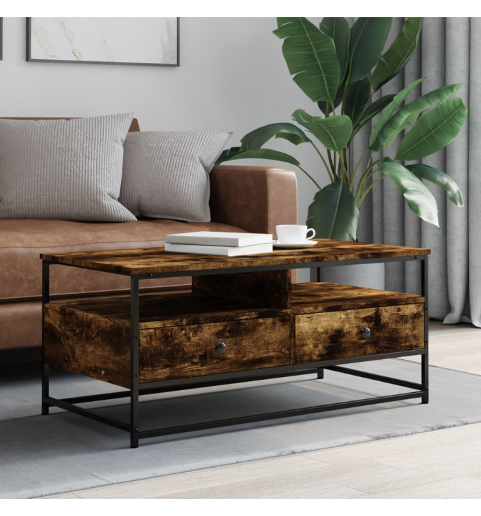 Table basse chêne fumé 100x51x45 cm bois d'ingénierie | Mobilier & Déco