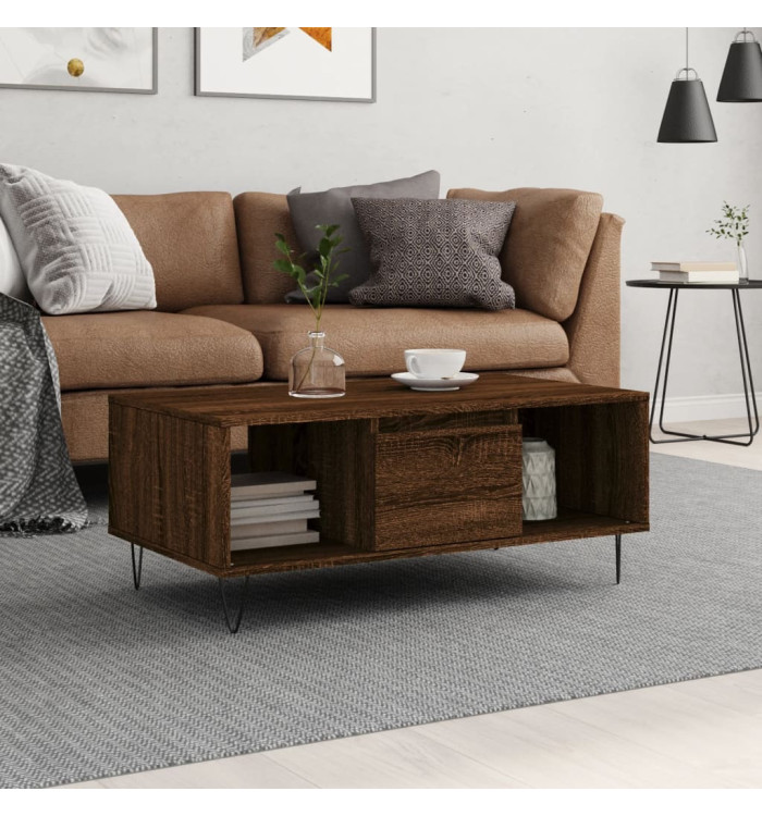 Table basse Chêne marron 90x50x36,5 cm Bois d'ingénierie | Mobilier & Déco