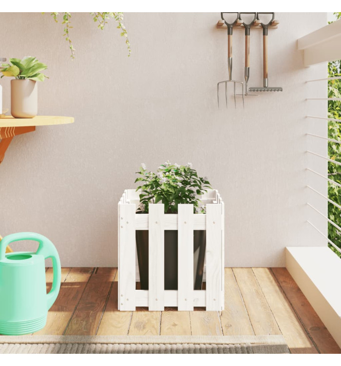 Jardinière avec design de clôture blanc 40x40x40 cm pin massif | Mobilier & Déco