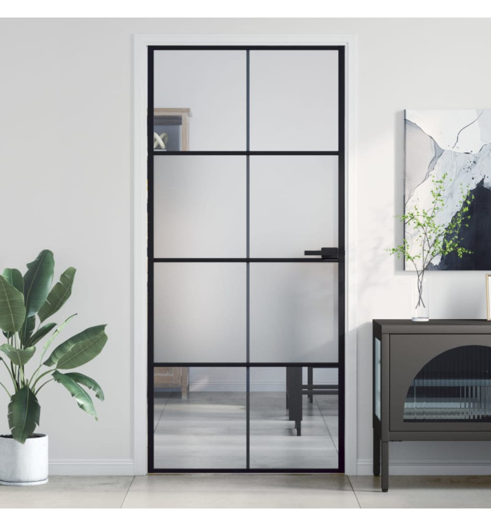 Porte intérieure mince noir 93x201,5 cm verre trempé aluminium | Mobilier & Déco
