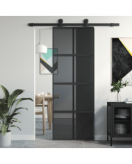 Porte coulissante noir 76x205 cm verre trempé aluminium | Mobilier & Déco