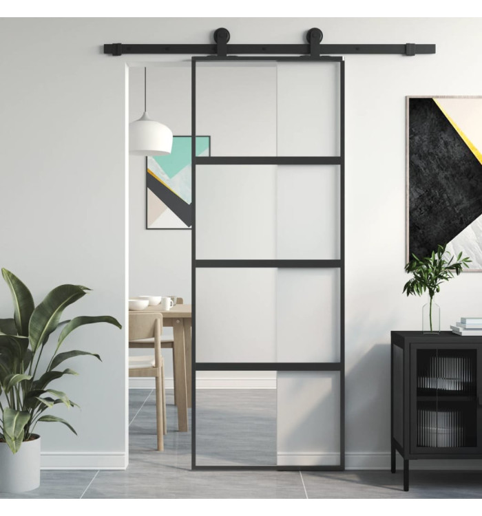Porte coulissante noir 76x205 cm verre trempé aluminium | Mobilier & Déco