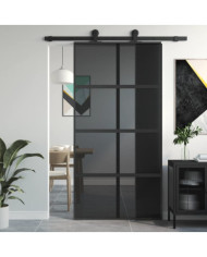 Porte coulissante noir 102,5x205 cm verre trempé aluminium | Mobilier & Déco