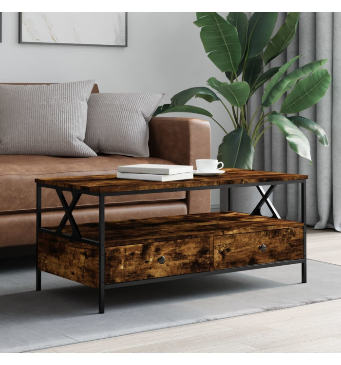 Table basse chêne fumé 100x51x45 cm bois d'ingénierie | Mobilier & Déco