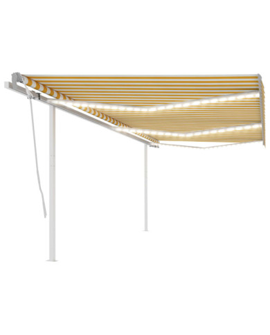 Auvent manuel rétractable avec LED 6x3 m Jaune et blanc | Mobilier & Déco