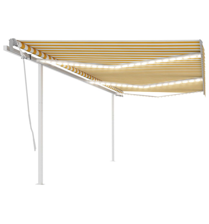 Auvent manuel rétractable avec LED 6x3 m Jaune et blanc | Mobilier & Déco