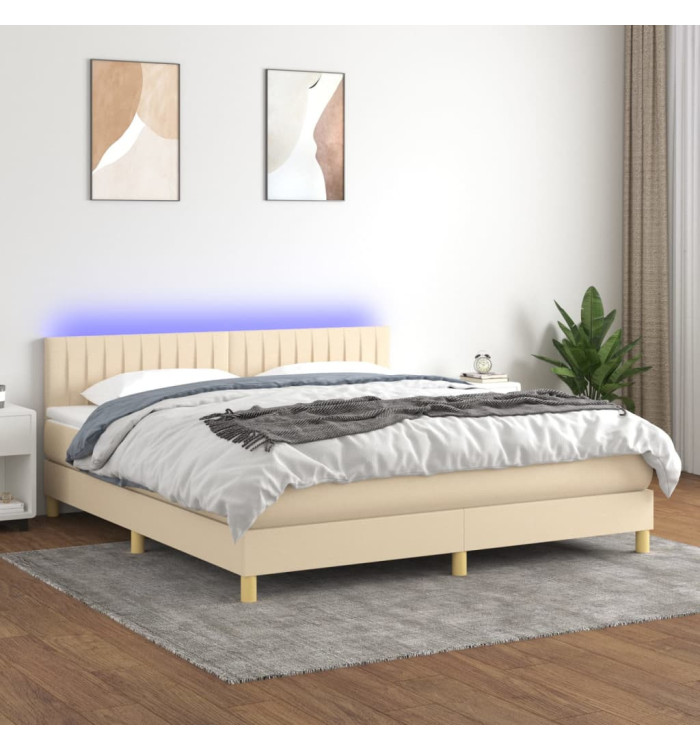Sommier à lattes de lit avec matelas LED Crème 160x200 cm Tissu | Mobilier & Déco
