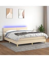 Sommier à lattes de lit avec matelas LED Crème 160x200 cm Tissu | Mobilier & Déco