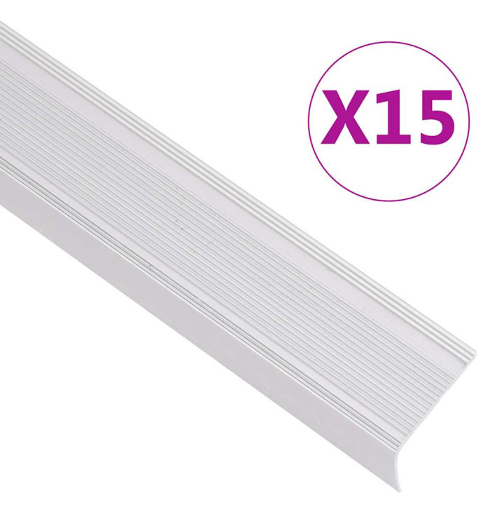 Nez de marche forme en L 15 pcs aluminium 100 cm argenté | Mobilier & Déco
