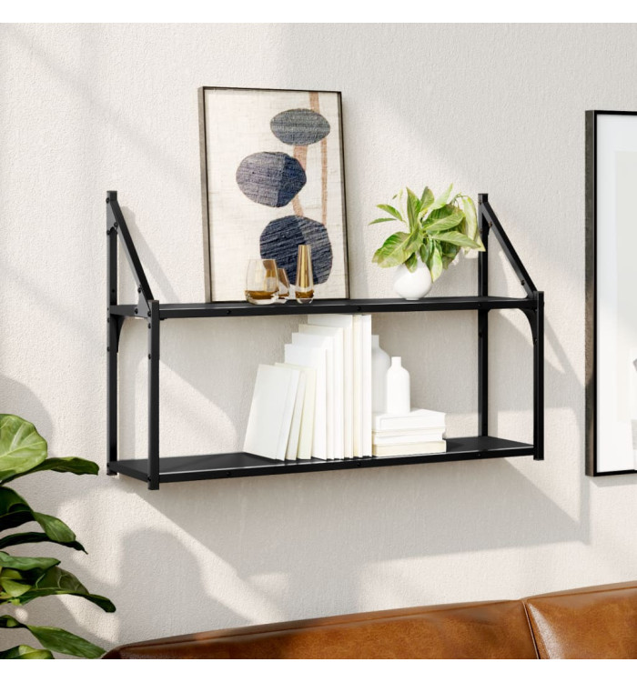 Étagère murale 2 niveaux noir 80x21x51 cm bois d'ingénierie | Mobilier & Déco