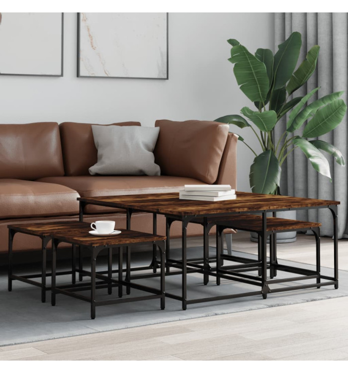 Tables basses gigognes 5 pcs chêne fumé bois d'ingénierie | Mobilier & Déco