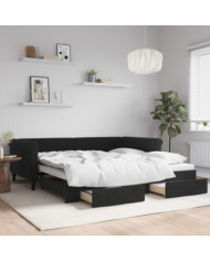 Lit de jour avec gigogne et tiroirs sans matelas noir 100x200cm | Mobilier & Déco