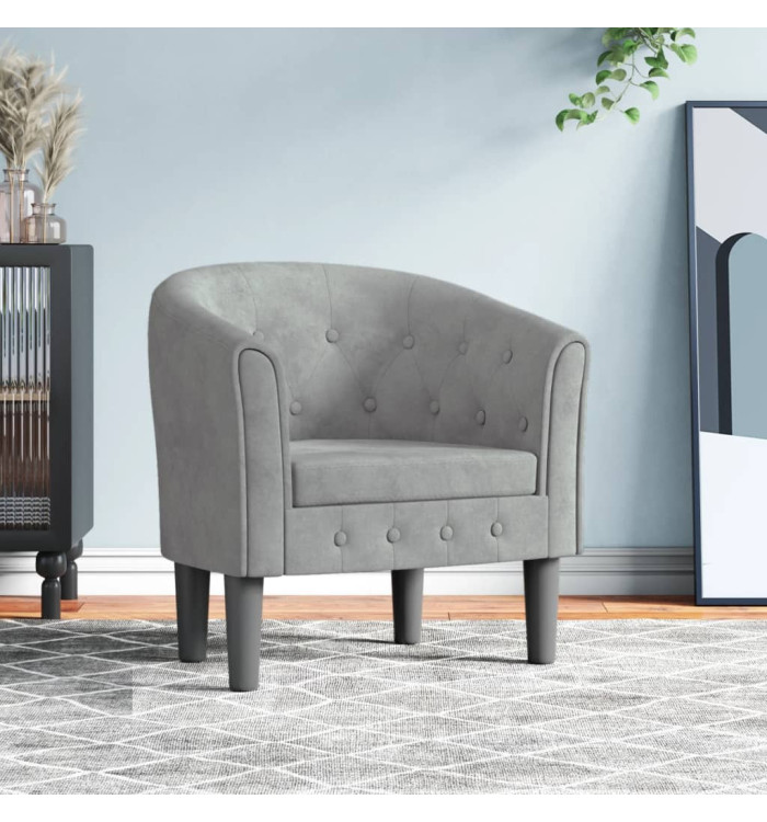 Chaise cabriolet gris clair velours | Mobilier & Déco