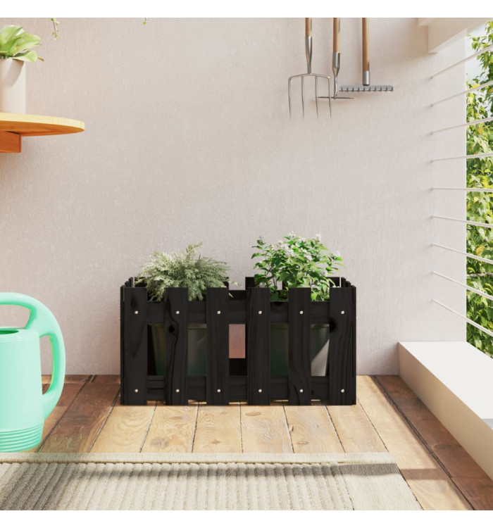 Jardinière avec design de clôture noir 60x30x30 cm pin massif | Mobilier & Déco