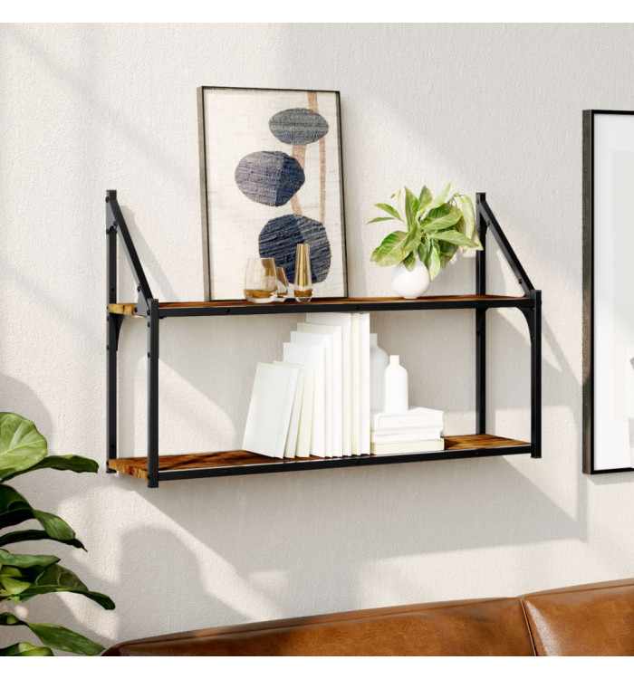 Étagère murale 2 niveaux chêne fumé 80x21x51 cm bois ingénierie | Mobilier & Déco