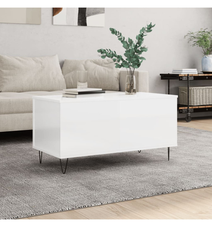 Table basse Blanc brillant 90x44,5x45 cm Bois d'ingénierie | Mobilier & Déco