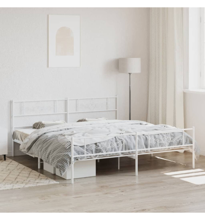 Cadre de lit métal sans matelas et pied de lit blanc 180x200 cm | Mobilier & Déco