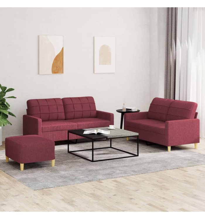 Ensemble de canapés 3 pcs avec coussins Rouge bordeaux Tissu | Mobilier & Déco
