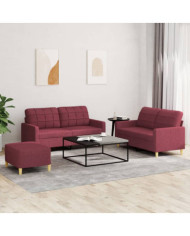 Ensemble de canapés 3 pcs avec coussins Rouge bordeaux Tissu | Mobilier & Déco