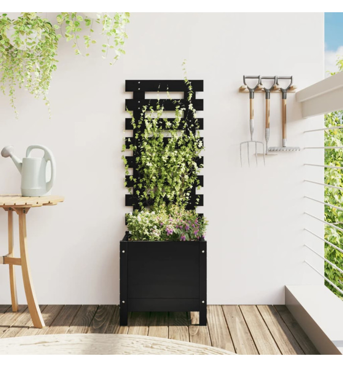 Jardinière avec support noir 39x39,5x114 cm bois de pin massif | Mobilier & Déco