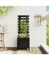 Jardinière avec support noir 39x39,5x114 cm bois de pin massif | Mobilier & Déco