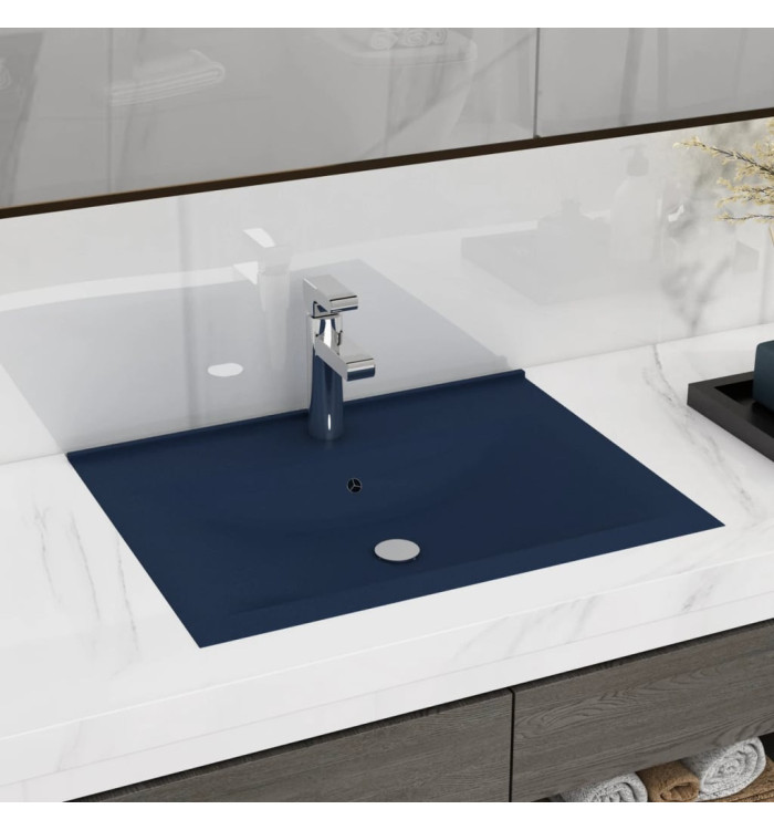 Lavabo avec trou de robinet Bleu foncé mat 60x46 cm Céramique | Mobilier & Déco