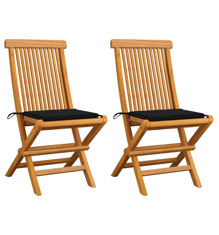 Chaises de jardin et coussins noir lot de 2 Bois de teck massif | Mobilier & Déco