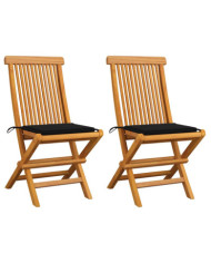 Chaises de jardin et coussins noir lot de 2 Bois de teck massif | Mobilier & Déco