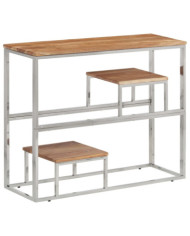 Table console argenté acier inoxydable et bois massif d'acacia | Mobilier & Déco