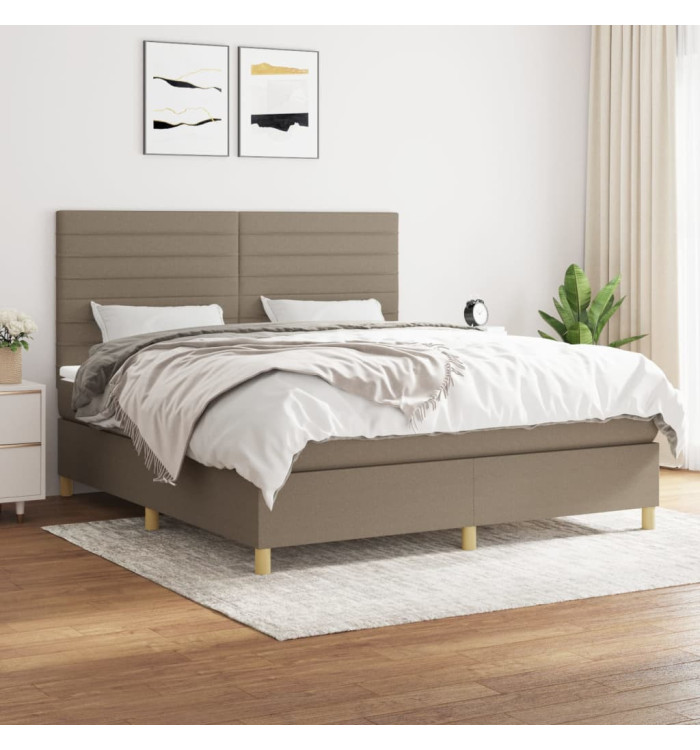 Sommier à lattes de lit avec matelas Taupe 180x200 cm Tissu | Mobilier & Déco