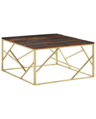 Table basse doré acier inoxydable et bois de mélèze massif | Mobilier & Déco