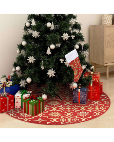 Jupe de sapin de Noël de luxe avec chaussette Rouge 150cm Tissu | Mobilier & Déco