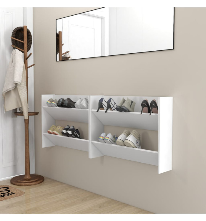 Armoires à chaussures murales 2 pcs Blanc 80x18x60 cm Aggloméré | Mobilier & Déco